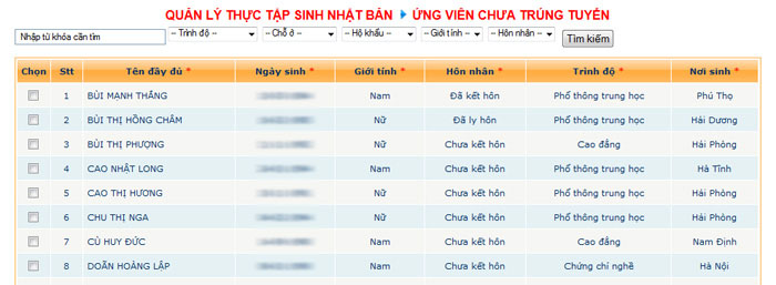 Phần mềm quản lý thực tập sinh, phần mềm quản lý tu nghiệp sinh